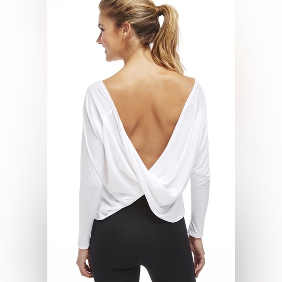 Fabletics Switch Back Tee Twist Back White Long Sleeve XL Athleisure Yoga - Picture 1 of 5